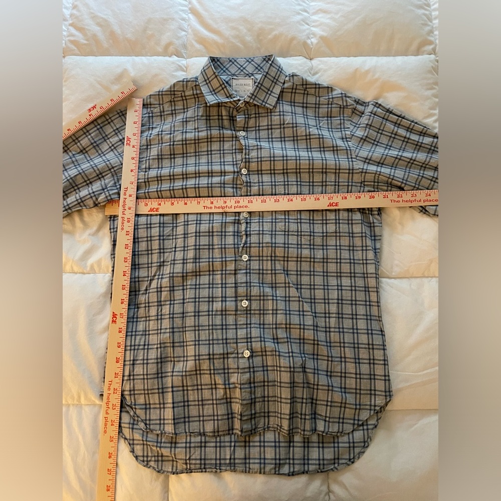 Billy Reid plaid button down grey blue small